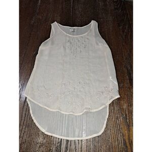 XS Mossimo Tan Yellow Sleeveless Tank Strap Sheer Floral Embroidered Top Shirt